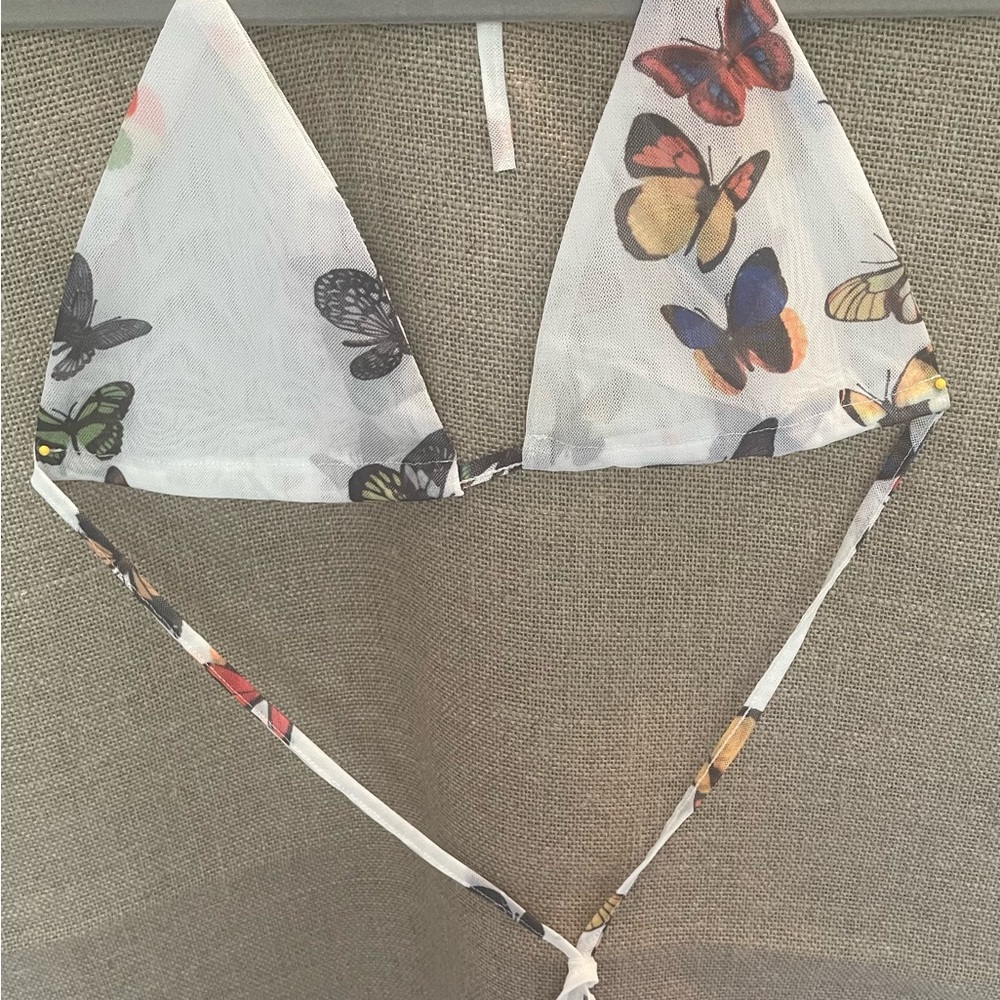 Butterfly Print White Sheer Coverup - Picture 2 of 5
